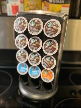Breville Keurig K-Cup Carousel Pod Holder Black & Stainless Steel w/Coffee Pods